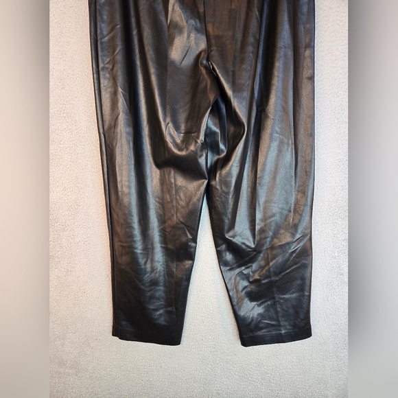DKNY Black Faux Leather Pant Womens Sz L High Waist Tapered Leg  Stretch Comfor - Picture 8 of 12